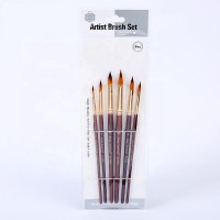 Keep Smiling 6Pcs Coffee Round Watercolor Paint Brush Set  Nylon Hair Wooden Handle Brush Oil Painting Gouache Printing Brush